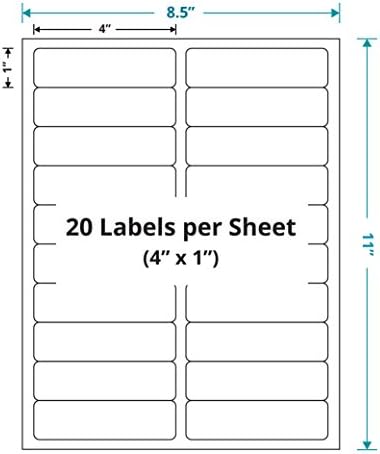 LabelRack 4" x 1" Edp Laser Sheet Labels with Permanent Adhesive, Perfed, Liner, Compatible with Ink-Jet Printers, 20 Labels/Sheet, 100 Sheets/Pack - White (RL-4-1-20-RC)