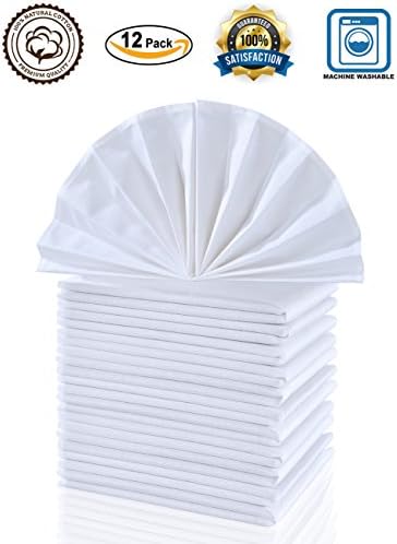 Cieltown Cotton Cloth Dinner Napkins by 1 Dozen (White, 20"x20")