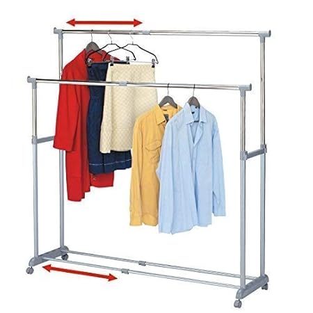 Tatkraft Big Party | Doppelter Kleiderständer auf Rollen | Mobiler Garderobenständer mit 2 Kleiderstangen| Chromstahl | 35 kg