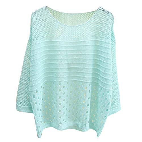 Flowy Tank Tops for Women, Yezijin Women Hollowing Out Leisure O-Neck Tops Knitting Half Sleeve T-Shirt Blouse Mint Green