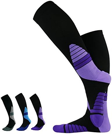 Copper Compression Socks for Men &amp; Women - TOITEHOO Copper Infused Support - Fit for Athletics Medical Running Flight Travel, Boost Sports Stamina Circulation Recovery Ideal Gift - Black &amp; Purple