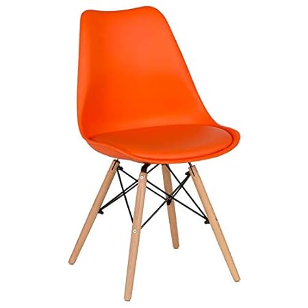 Finch Fox Eames Replica Nordan DSW Stylish & Modern Furniture Plastic Chairs with Cushion for Cafeteria Seating/Dining Chair/Side Chair/Kitchen/Restaurants/Hotels (Orange Color)