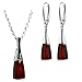 Ian and Valeri Co. Black Cherry Amber Sterling Silver Modern Set Leverback Earrings Necklace 18 Inches