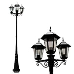 eTopLighting Aluminum Outdoor Post Pillar Outdoor Light with 3 Lantern Heads and Clear Glass Panels, APL1714