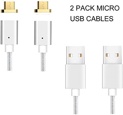 Magnetic USB Cable for Micro USB Charging and Data Sync 3.3ft Cable for Android Gen5 (2 Pack Silver)