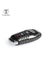 Funda de fibra de carbono para llave de Ford Mustang, 5 botones, llave remota, compatible con Ford Mustang Smart Keyless Start Stop Engine Car Key, peso ligero, acabado brillante