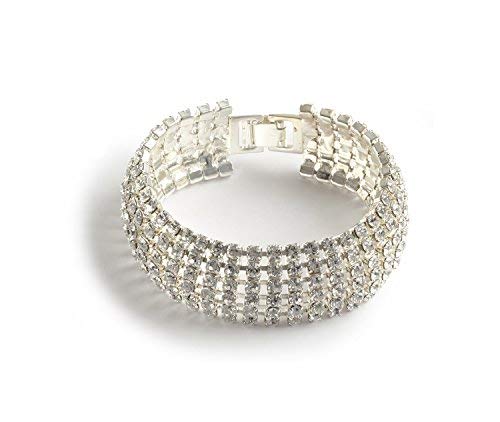 LJ Designs Swarovski Bracelet - Women's Silver Plated Curved Diamante Bracelet Made from Swarovski Crystals - 170mm - Presented in a Luxury Giftbox