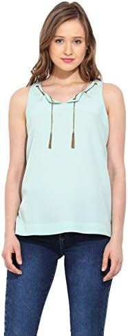 Saiesta Women's A-Line Round Neck Chain Tassel Style Sleeveless Woven Top XS