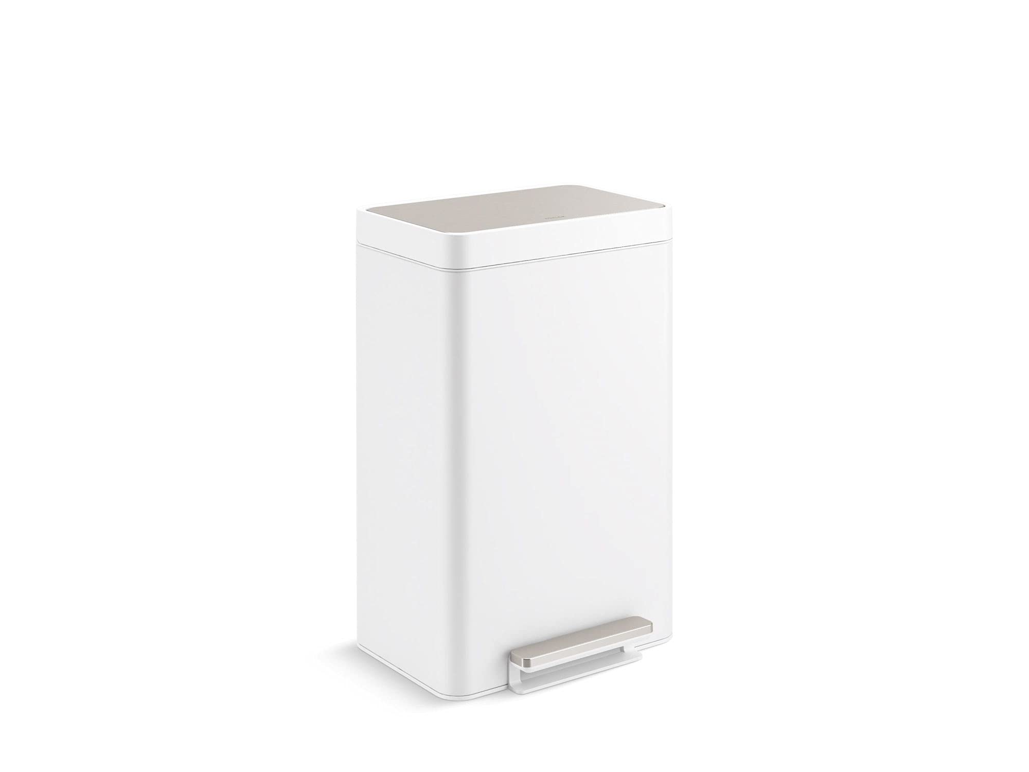 Photo 1 of KOHLER 13-Gallon Stainless Steel Step Trash Can, White Stainless Steel, Hands-Free Pedal, Quiet-Close Lid, Fingerprint-Resistant