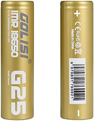 18650 IMR, GOLISI 2x 18650 Rechargeable Batteries, 3.7V 2500mAh IMR Batteries, CDC 25A Li-Ion Battery, High Power High Discharge No Memory Effect Flat Top for High Drain Devices