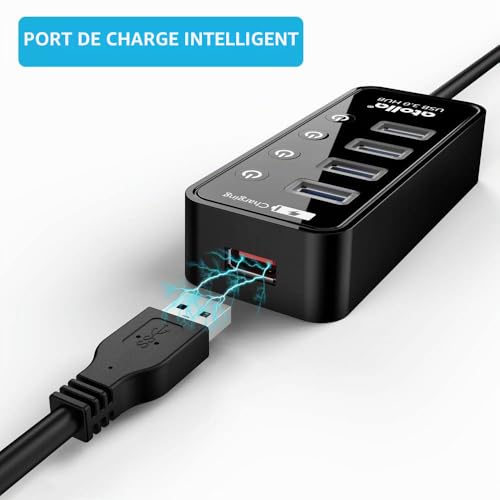 Atolla Powered USB 3.0 Hub, 4-Port USB Hub with Individual On/Off Switches - Power Adapter Included