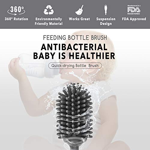 Silicone Bottle Cleaning Brush with Long Handle, BPA Free 12.5" Water Bottle Cleaner for Baby Bottles, Hydro Flask, Sports Bottle, Vase, Glassware, Perfect for Smaller Diameter Bottle Openings (Gray)