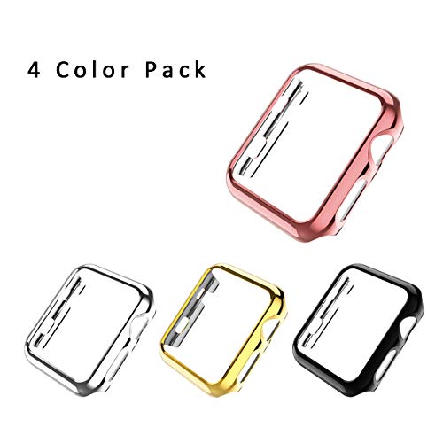 Leotop Compatible with Apple Watch Case 44mm 40mm, Super Thin PC Plated Bumper Protector Shiny Cover Lightweight Slim Shell Shockproof Frame Accessories Compatible iWatch Series 4 (4 Color Pack, 40mm)