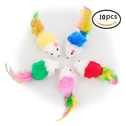 Dshengoo 10 PCS Colorful Fur Pet Cat Toys Mice Funny Rattle Artificial Mouse,Cat Catcher for Feather Tails,Soft and Durable for Cat or Pet - Thumbnail 6