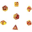 Polyhedral 7-Die Gemini Chessex Dice Set - Red & Yellow With Silver CHX-26450