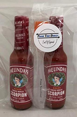 Melinda's Trinidad Scorpion Pepper Hot Sauce 5 oz (2 Pack) with Prime Time Direct Silicone Basting Brush in a PTD Sealed Bag