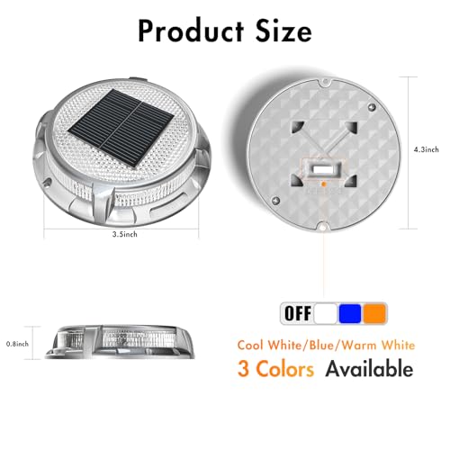 Quntis Decking Lights Outdoor 4 Pack, 3 Colors Solar Ground Lights IP68 Waterproof Solar Outdoor Garden Lights, Decking Solar Lights for Pathway Ground Step Stairs Patio Path Pool Yard