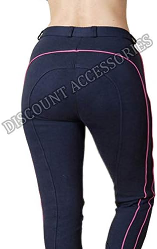 Discount Pet Accessories HORSE RIDING LADIES SOFT STRETCHY JODPHURS/JODHPURS JODS NAVY WITH PINK PIPING