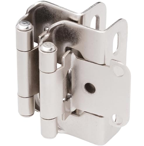 Photo 1 of DecoBasics Brushed Nickel Cabinet Hinges for Kitchen Cabinets (25 Pair-50 Pcs) -1/2" Overlay Partial Wrap Around Self Closing Door Hinges for Face Frame w/Screw & Bumper