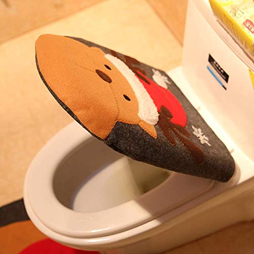 Manicer 2 Pieces Christmas Bath Rug Set, Christmas Elk Bathroom U-Shaped Contour Rug Mat and Toilet Seat Lid Cover for Xmas Bathroom Decorations - Christmas Elk - Thumbnail 3