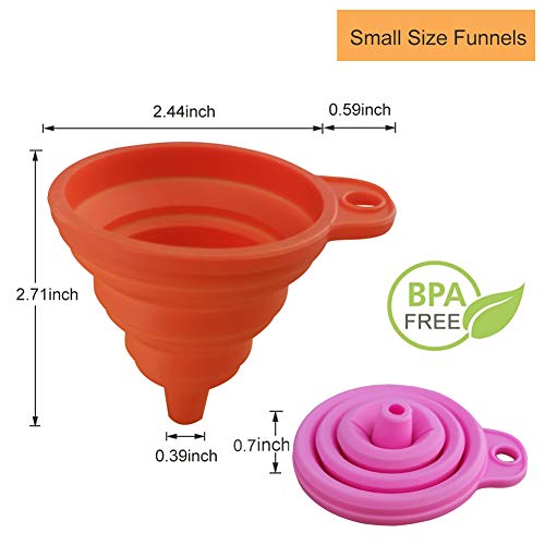 Silicone Collapsible Funnel Set of 4, 2 Small and 2 Large, Foldable Kitchen Funnel for Water Bottle Liquid Powder Transfer, Food Grade BPA free, Dishwasher Safe