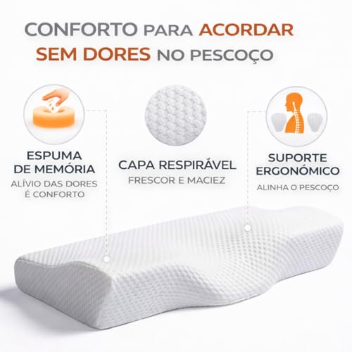 Travesseiro Cervical Ortopédico Viscoelástico – Suporte Ergonômico para Coluna e Pescoço – Espuma NASA – Alívio de Dores