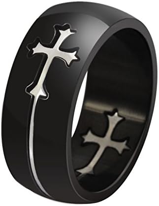 cuiyoush Titanium Steel Ring Jewelry Women Men Detachable Cross Wide Band Finger Ring