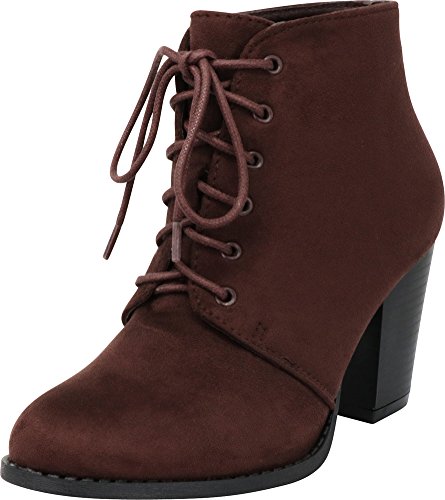 Cambridge Select Women's Closed Round Toe Lace-Up Chunky Stacked Block Heel Ankle Bootie,10 B(M) US,Brown IMSU