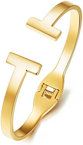 HOWIE Jeweley Bangle Bracelet, Stainless Steel Open Cuff T Bangle Bracelet Rose Gold,Gold,Silver Plated for Women and Men (Gold)