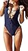 Women Monikini Swimsuit One Piece Sexy Cute Bathing Suits Lace-up U Back (XL, Navy Blue)