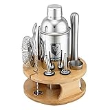 Bartender Kit with Stand Rotating Bamboo by SMART BEAR Stainless Steel for Home and Outdoor Party Cocktail Shaker Set 10-Piece 24oz Martini Tool Bar Decor