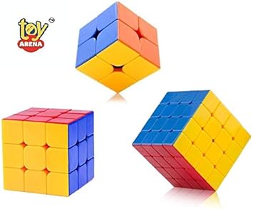 Toy Arena High Speed Stickerless 2x2 , 3x3,& 4x4 Magic Rubik Cube Combo Set of 3 Puzzle Brainstorming Game Toy (3 Pieces)