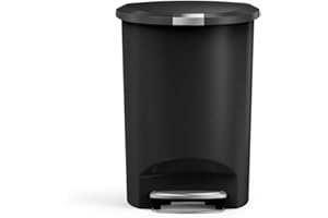 simplehuman 50 Liter / 13 Gallon Semi-Round Kitchen Step Trash Can with Secure Slide Lock, Black Plastic