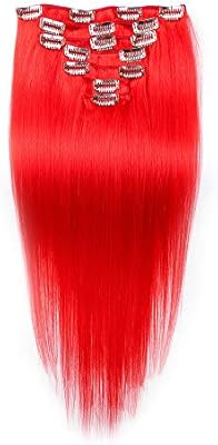 Fashion 20 Inch Red Hair Double Weft Remy Human Hair Clip In Real