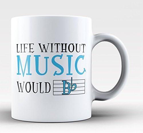 Life Without Music Would B FLAT - 11-oz Funny Musician Guitarist Note Coffee Mug Cup Made of White Ceramic with Large Easy-Grip Handle is Perfect Gift Idea For Mom, Dad and Grandpa