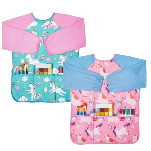 Lictin 2 Pack Kids Art Smocks,Toddler Smock,Waterproof Artist Painting Aprons for Children
