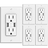 Sunco Lighting 4 PACK - UL Listed- High Speed 2 USB Port Charger and Duplex Receptacle 15-Amp, 3.1A Charging Capability, Tamper Resistant Outlet- Wall-plate Included - White