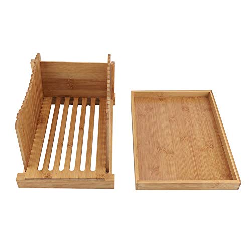 Bread Slicer Cutting Guide, Premium Bamboo Foldable Bread Cutter Bagels/Loaf Cakes/Sandwich Slicer with Crumb Catching Tray for Home and Commercial