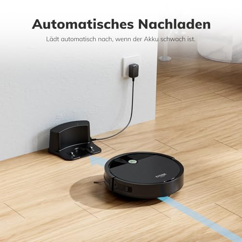 EASINE Robot Vacuum Cleaner, Brushless Design Vacuum Cleaner Robot, Strong Vacuum, Self-Charging, Remote Control, Flat, Suitable for Pet Hair and Hard Floors, E3