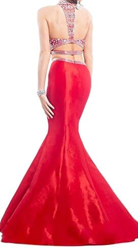 Coonek Sheer High Rhinestone Neck Cross Back Two Piece Mermaid Long Prom Dresses