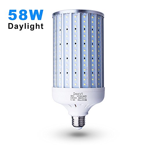 58 Watt LED Corn Bulb,5800 Lumen 380 Watt Equivalent 5000K,Cool Daylight White LED Street & Area Light,E26/E27 Medium Base,for Indoor Garage Factory Warehouse High Bay Barn Backyard,Super Bright