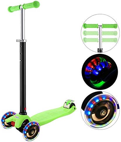 Hikole Scooter for Kids with 3 LED Wheels – Adjustable Height, Lean to Steer Design, 3 Wheels Kick Scooter for Girls & Boys 3-12 Years Old