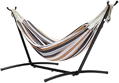 Hamac en tissu avec support, Multicolore, 300 x 117 cm