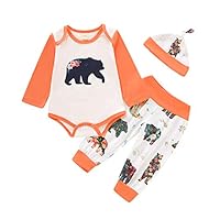 URMAGIC Newborn Baby Girls Boys Clothes Baby Bear Printed Long Sleeve Romper with Pants 3Pcs Outfit Set Orange