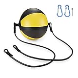 KUYOU Boxing Double End Speed Ball,Leather Boxing Ball Speed Training Ball Double-end Bags Include 2pcs Ring Locking for Training Gym Exercise Agility - Yellow + Black
