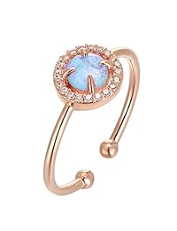 Anillo de promesa de oro de 14 quilates chapado en oro CZ y ópalo creado.