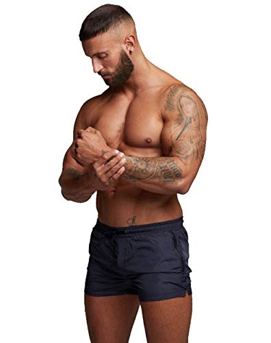 TONLEN Mens Swimwear Sports Shorts Swim Trunks with Zipper Pockets Dark Blue XL