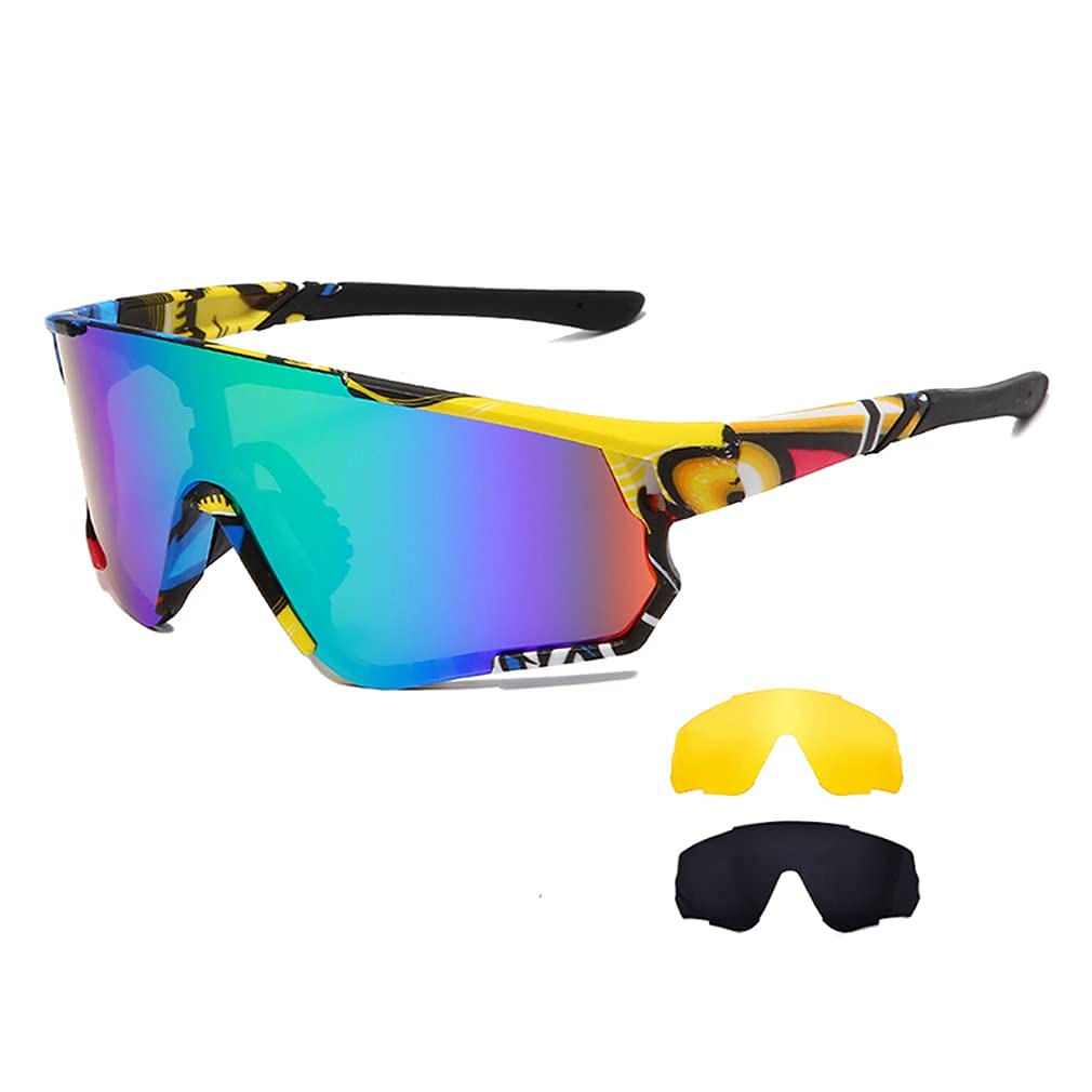 Long Keeper Cycling Glasses with 3 Interchangeable Lenses Polarised Sport Sunglasses Anti-UV400 Windproof Cycling MTB Goggles for Men Women (Colour Frames-Green)