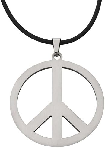 Large Peace Sign Stainless Steel Pendant Cord Necklace