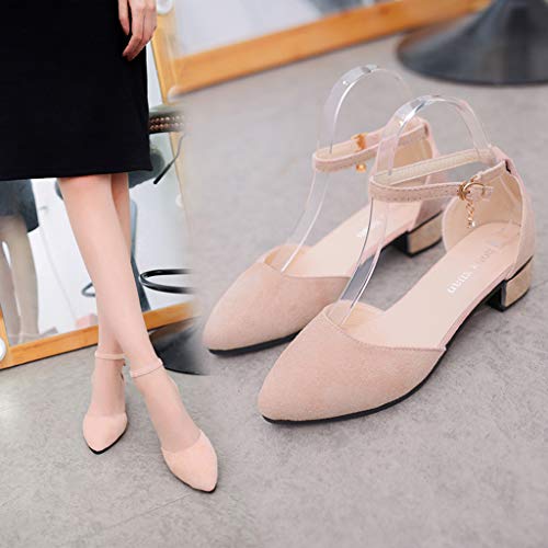ONLY TOP Womens D'Orsay Pointy Toe Ankle Strap Buckle Comfort Ballerina Ballet Flats Shoes Pink